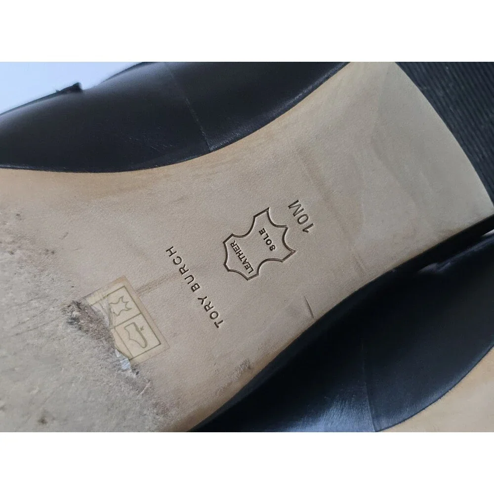 Tory Burch Everly Block Heel Loafers Womens 10 Black Leather Croc Embossed Logo